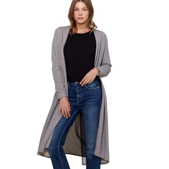 Women's Longline Chiffon Contrast Cardigan - Picture 4 of 6